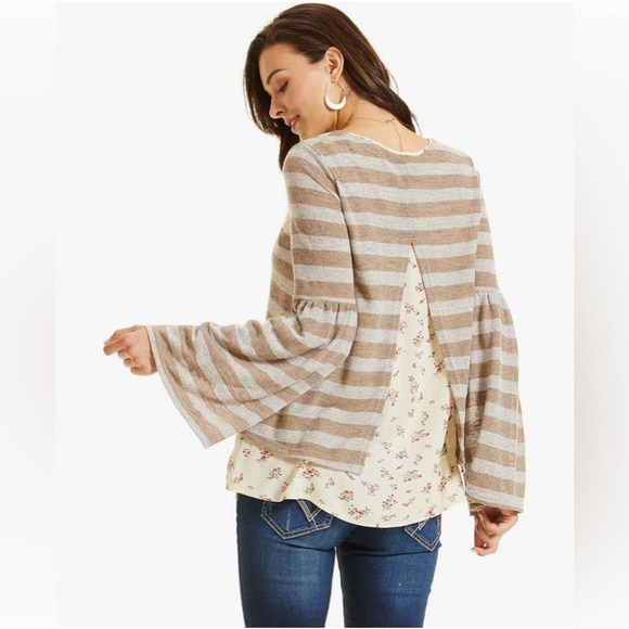 SONJA BETRO TUNIC STRIPED FLORAL LINED SPLIT BACK NWT SIZE PLUS SMALL - Picture 2 of 3